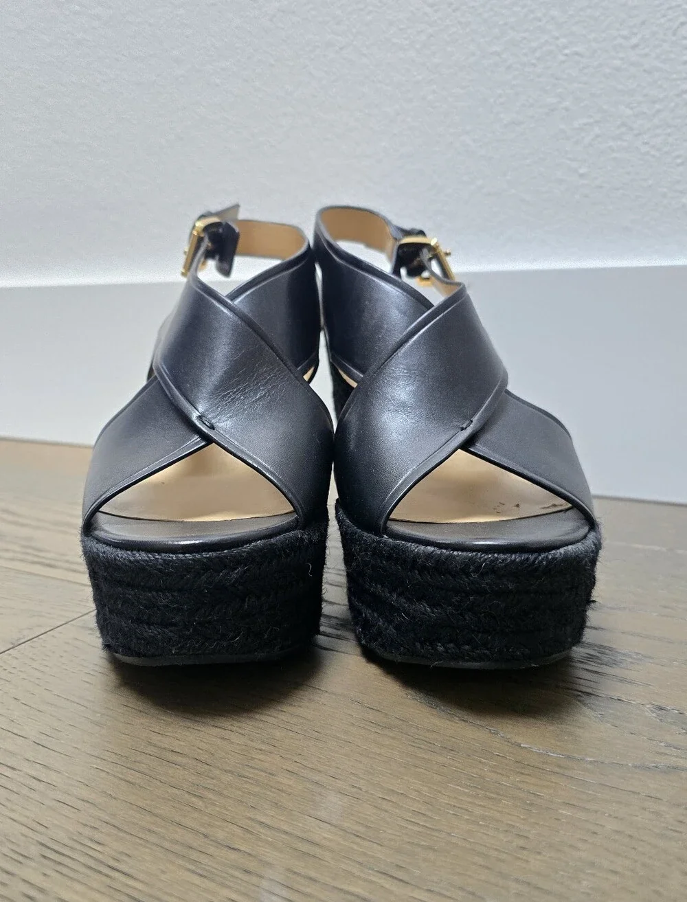 MICHAEL Michael Kors Angeline Jute & Leather Platform Wedge Sandal in Black